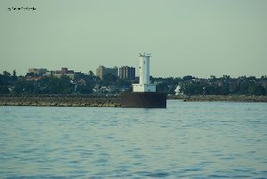 The lighthouse looking back at the City of Buffalo.