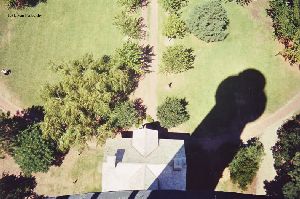 The shadow of the lighthouse.