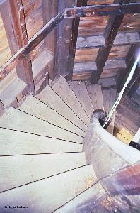 Steps leading down from the upper level.