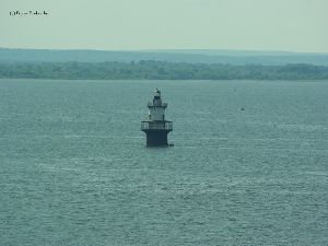 The tower sits offshore.