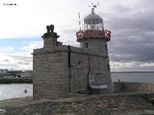 Close up of the granite lighthouse.