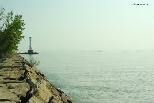 The breakwall and the lake.