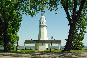 The base of the lighthouse are restrooms for the park.