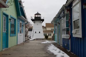The Olcott Lighthouse viewed from the shops.