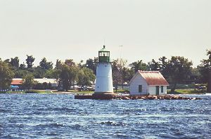 The light sits on a small island.