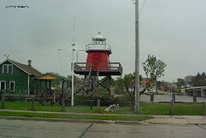 Lighthouse during heavy rain, and shot from the street.