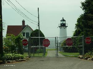 The lighthouse sits on Narragansett Bay.